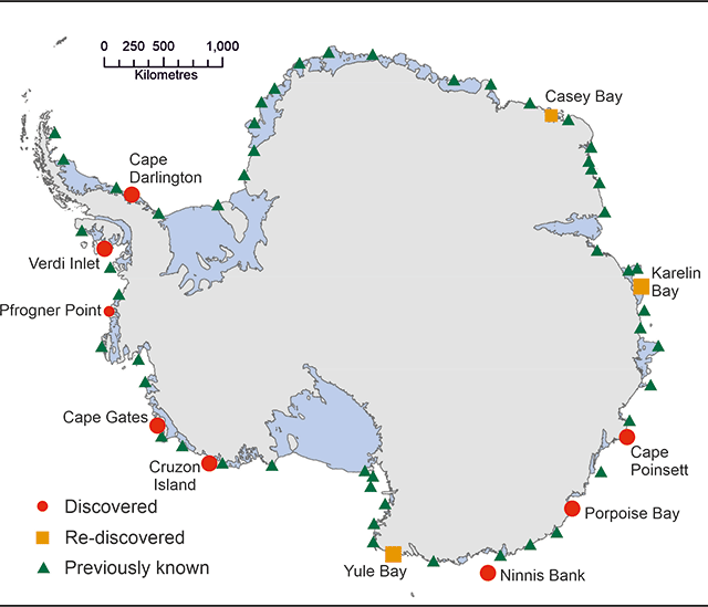 Map showing new penguin colonies, British Antarctica Survey