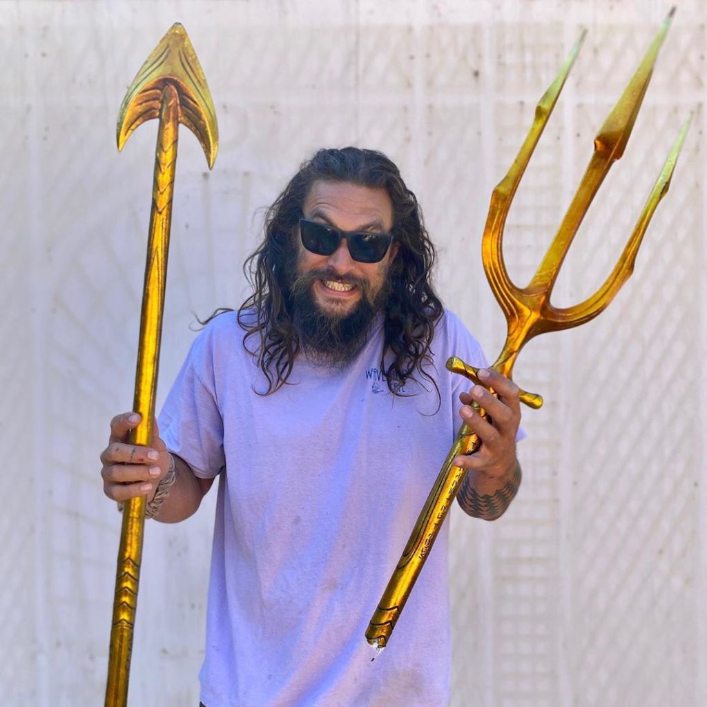 Jason Momoa and the trident he sent to the Greenpeace activists in the North Sea