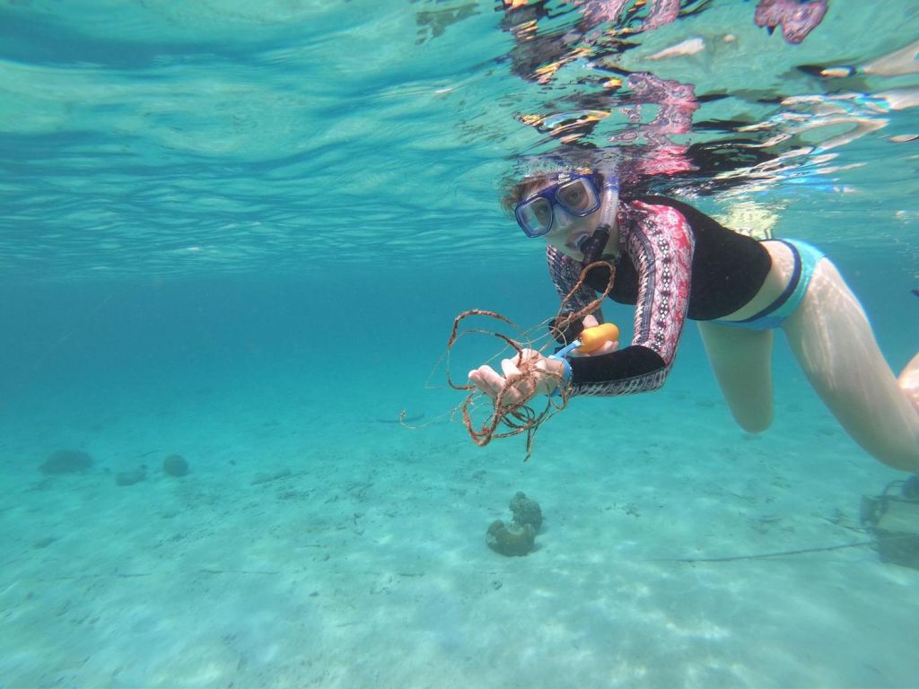 Underwater cleanup with GoodDive at DiveFriends Bonaire on Leg 4. Photo by Emma Feggetter.